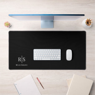 Elegant 3D-monogram en naam op zwart, Vs 2 Bureaumat