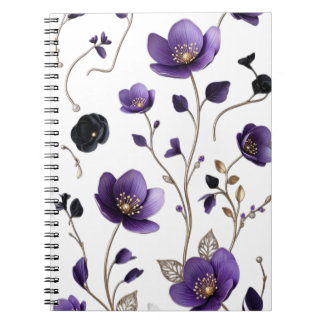Elegant 3D Paars & Goud Bloemmotief Notitieboek