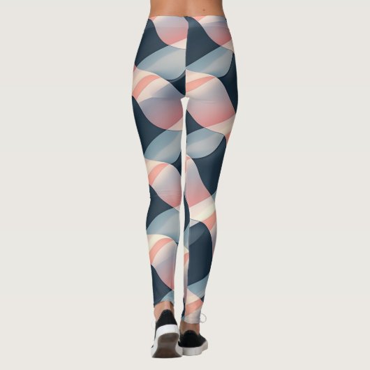 Elegant 3D Wave Pattern in Teal, Rose, and Cream Leggings (Achterkant)