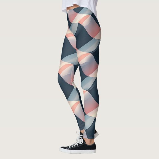 Elegant 3D Wave Pattern in Teal, Rose, and Cream Leggings (Links)
