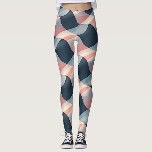 Elegant 3D Wave Pattern in Teal, Rose, and Cream Leggings (Voorkant)