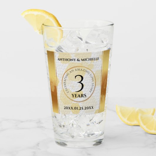 Elegant 3rd Leather Wedding Jubileum Glas (Voorkant ijs)