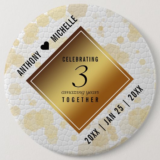 Elegant 3rd Leather Wedding Jubileum Ronde Button 6,0 Cm (Voorkant)