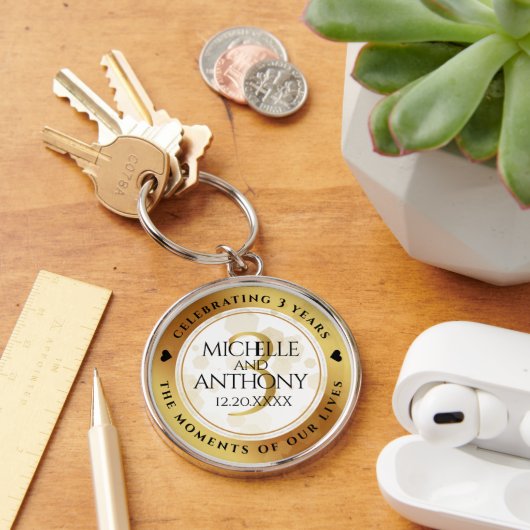 Elegant 3rd Leather Wedding Jubileum Sleutelhanger (Bureau)