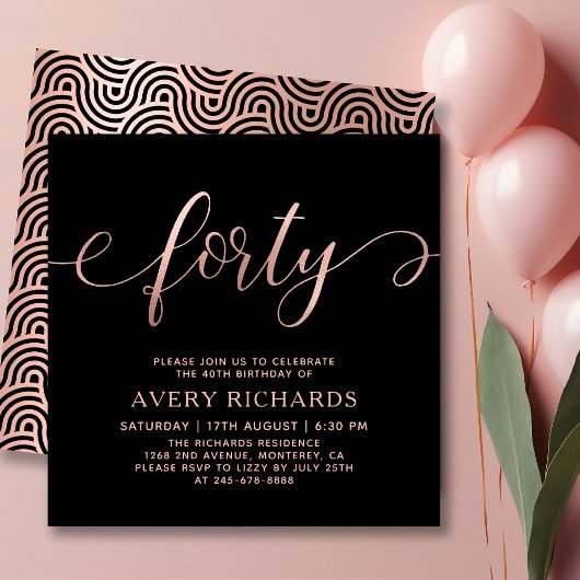Elegant 40 Roos gouden script zwart 40e verjaardag Kaart