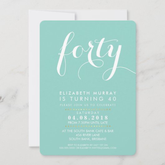 ELEGANT 40E anniversaire de fête INVITATION script (Devant)