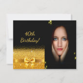 Elegant 40e verjaardag uitnodiging zwarte gouden f (Voorkant)