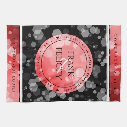 Elegant 40th 80th Ruby Wedding Jubileum Theedoek (Horizontaal)