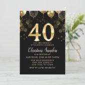 Elegant 40th Birthday Invitation with Gold Ballons (Debout devant)