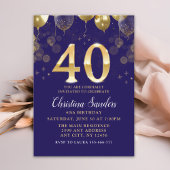 Elegant 40th Birthday Invitation with Gold Ballons
