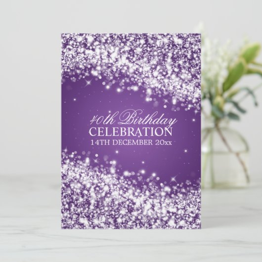Elegant 40th Birthday Party Sparging Wave Paars Kaart (Staand voorkant)
