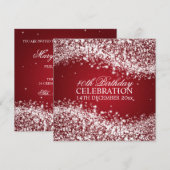 Elegant 40th Birthday Party Sparging Wave Red Kaart (Voorkant / Achterkant)