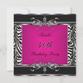 Elegant 40th Birthday Pink Zebra Black Silver Kaart (Voorkant)