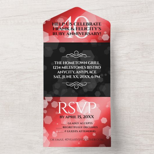 Elegant 40th Ruby Wedding Jubileum Celebration All In One Uitnodiging (Binnen)