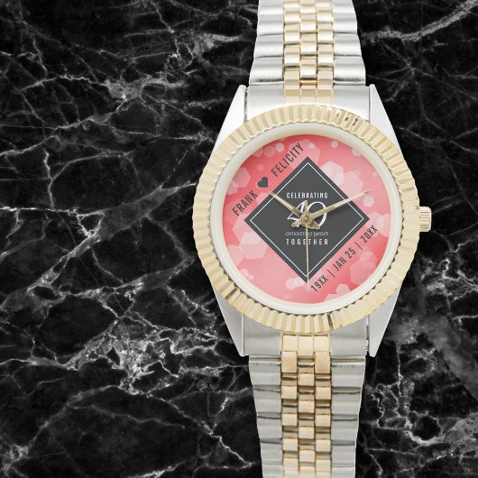 Elegant 40th Ruby Wedding Jubileum Celebration Horloge