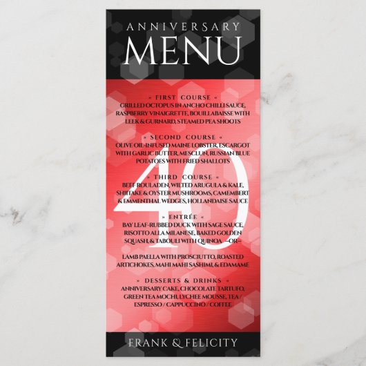 Elegant 40th Ruby Wedding Jubileum Celebration Menu (Voorkant)