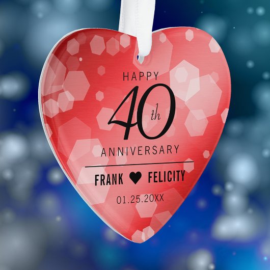 Elegant 40th Ruby Wedding Jubileum Celebration Ornament
