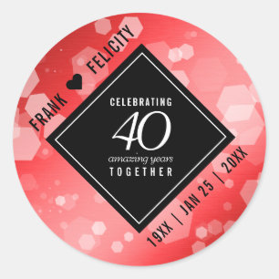 Elegant 40th Ruby Wedding Jubileum Celebration Ronde Sticker