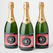 Elegant 40th Ruby Wedding Jubileum Celebration Sparkling Wijnetiket (Flessen)