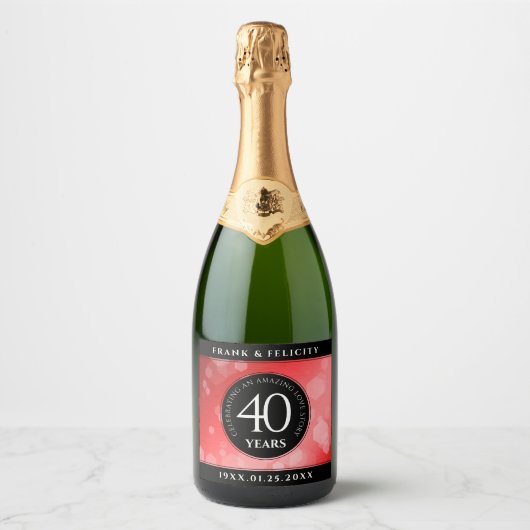 Elegant 40th Ruby Wedding Jubileum Celebration Sparkling Wijnetiket (Voorkant)
