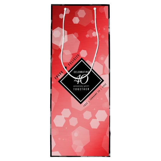 Elegant 40th Ruby Wedding Jubileum Celebration Wijn Cadeautas (Achterkant)