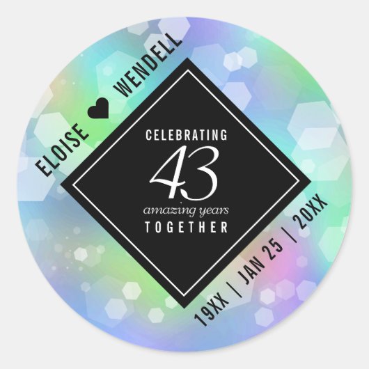 Elegant 43rd Opal Wedding Jubileum Celebration Ronde Sticker (Voorkant)