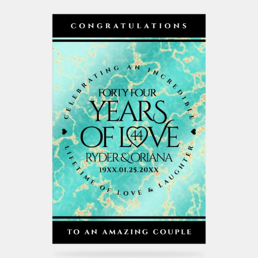 Elegant 44th Turquoise Wedding Jubileum Acryl Bord (Voorkant)
