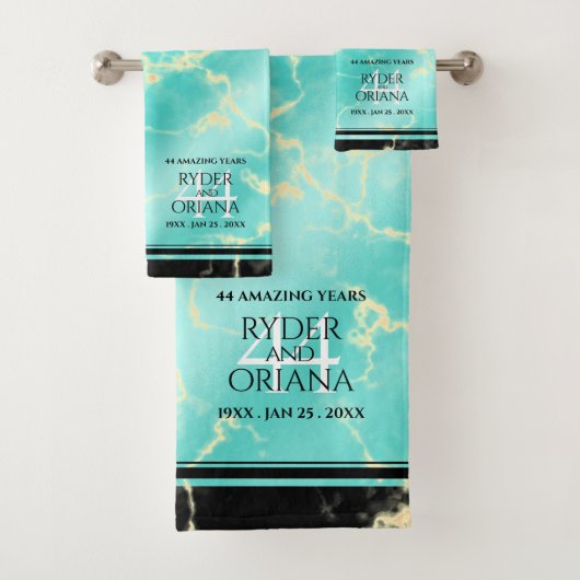 Elegant 44th Turquoise Wedding Jubileum Bad Handdoek (Insitu)