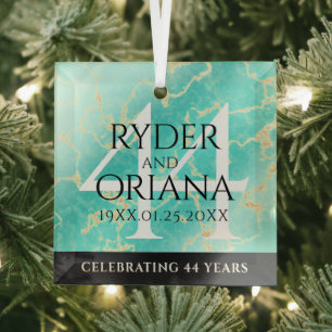 Elegant 44th Turquoise Wedding Jubileum Glas Ornament