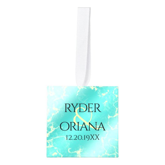 Elegant 44th Turquoise Wedding Jubileum Kubus Ornament (Voorkant)