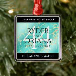 Elegant 44th Turquoise Wedding Jubileum Metalen Ornament