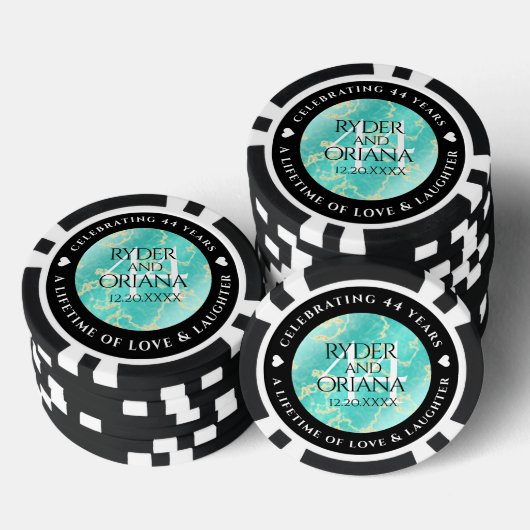 Elegant 44th Turquoise Wedding Jubileum Poker Chips (Opstapeling)