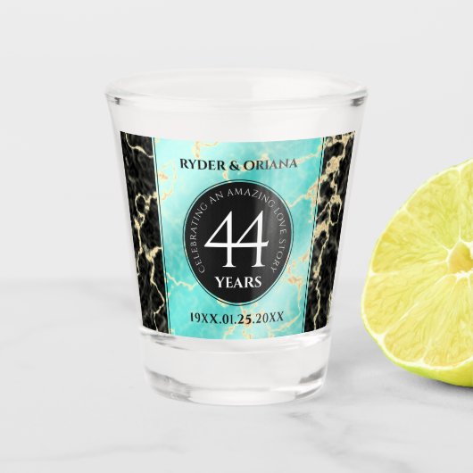 Elegant 44th Turquoise Wedding Jubileum Shot Glas (Voorkant)