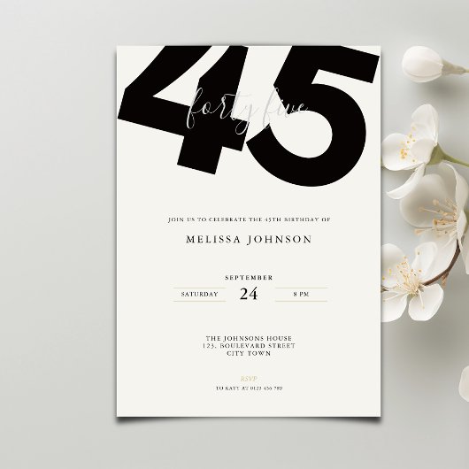 Elegant 45th Birthday Invitation - Minimal Style