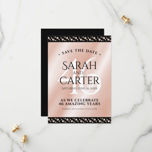 Elegant 46th Pearl Wedding Jubileum Celebration Save The Date (Voorkant / Achterkant in situ)