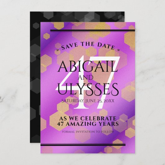 Elegant 47th Amethyst Wedding Jubileum Save The Date (Voorkant / Achterkant)
