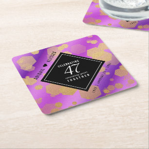 Elegant 47th Amethyst Wedding Jubileum Vierkante Kartonnen Onderzetter