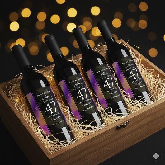 Elegant 47th Amethyst Wedding Jubileum Wijn Etiket