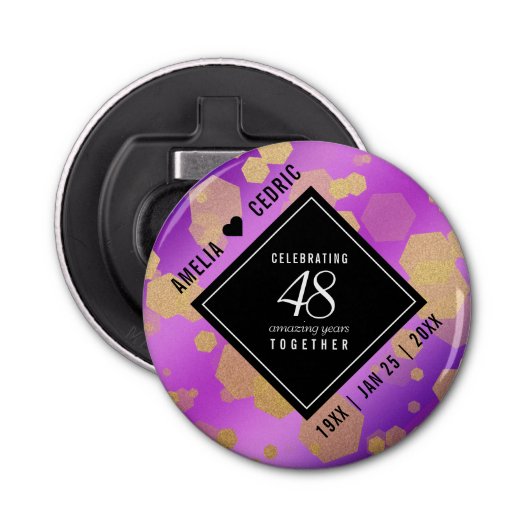 Elegant 48e Amethist Bruiloft Jubileum Button Flesopener (Voorkant)