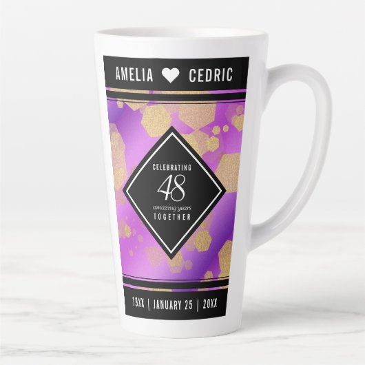 Elegant 48e Amethist Bruiloft Jubileum Latte Mok (Rechts)