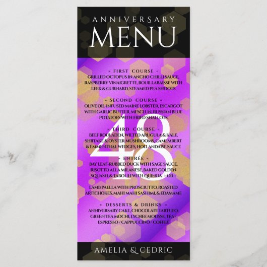 Elegant 48e Amethist Bruiloft Jubileum Menu (Voorkant)