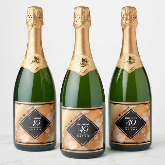 Elegant 49th Copper Wedding Jubileum Sparkling Wijnetiket (Flessen)