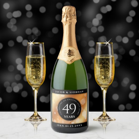 Elegant 49th Copper Wedding Jubileum Sparkling Wijnetiket
