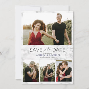 Elegant 4 Foto marmer Navy Blue Wedding Save The Date