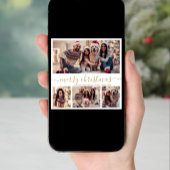 Elegant 4 Fotocollage Goud Script Kerstmis Feestdagenkaart