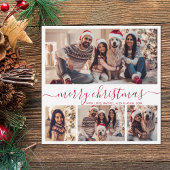 Elegant 4 Fotocollage Rood Script Kerstmis Feestdagenkaart