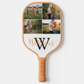 elegant 4 foto's familie collage monogram  pickleball paddle (Voorkant)