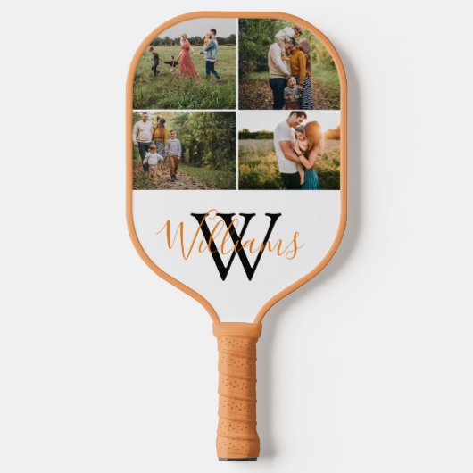 elegant 4 foto's familie collage monogram pickleball paddle (Voorkant)