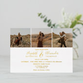 Elegant 4 Foto's modern script bruiloft zwart wit Folie Uitnodiging (Staand Voorkant)