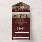 Elegant 4 Foto's woedend modern script bruiloft All In One Uitnodiging (Binnen)